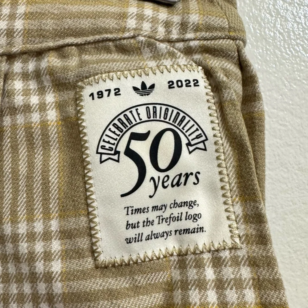 Adidas Originals Beige Plaid Pleated Skirt with Logo (S)